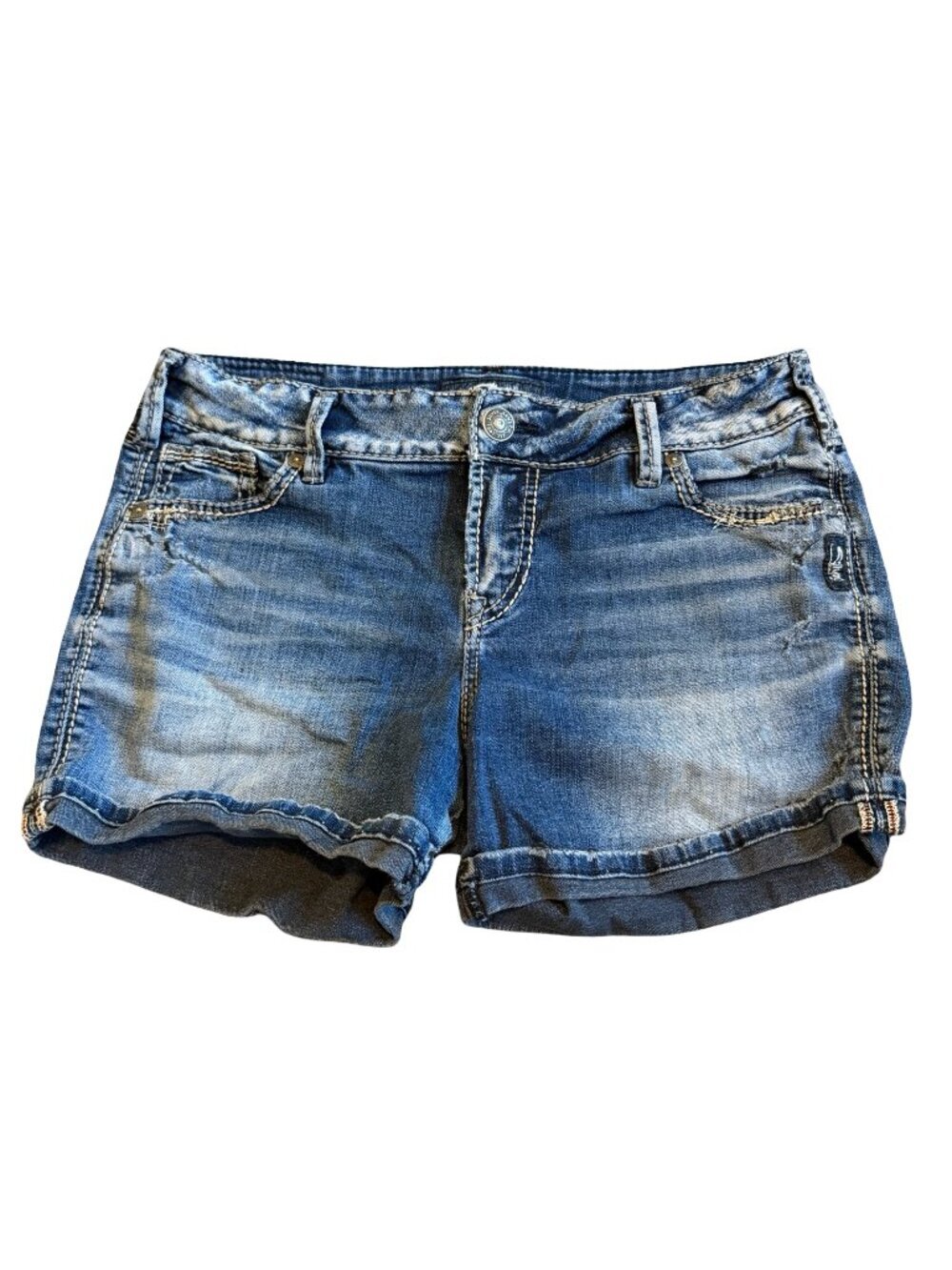 Silver Jeans Elyse Denim Short Shorts Dark Wash Mini Length Size 27 4" Length